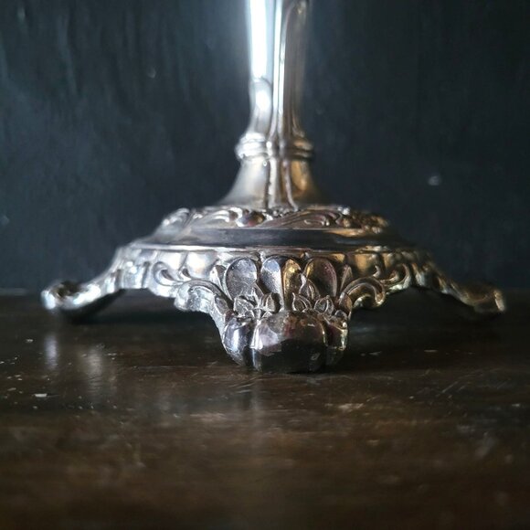 Antique Silverplate Candle Holders Victorian Rose Pattern Ornate Baroque Floral - Picture 7 of 11